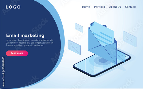Header for website. Homepage. Concept of mobile email notification. Communication, distribution of information