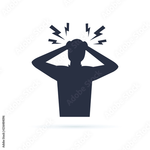 Headache glyph icon. Silhouette symbol. Anger and irritation. Frustration. Nervous tension. Aggression. Occupational