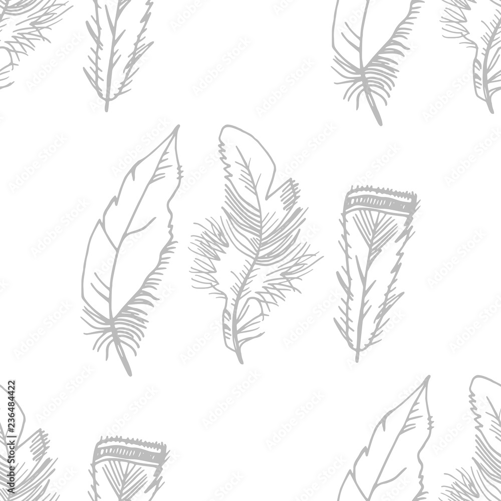 Obraz premium feather seamless pattern hand drawn sketch