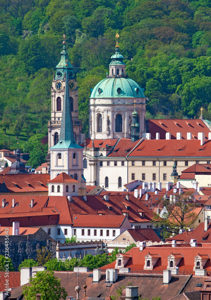 Czech Republic Prague - St. Nicolas Church and Rooftops of Lesse