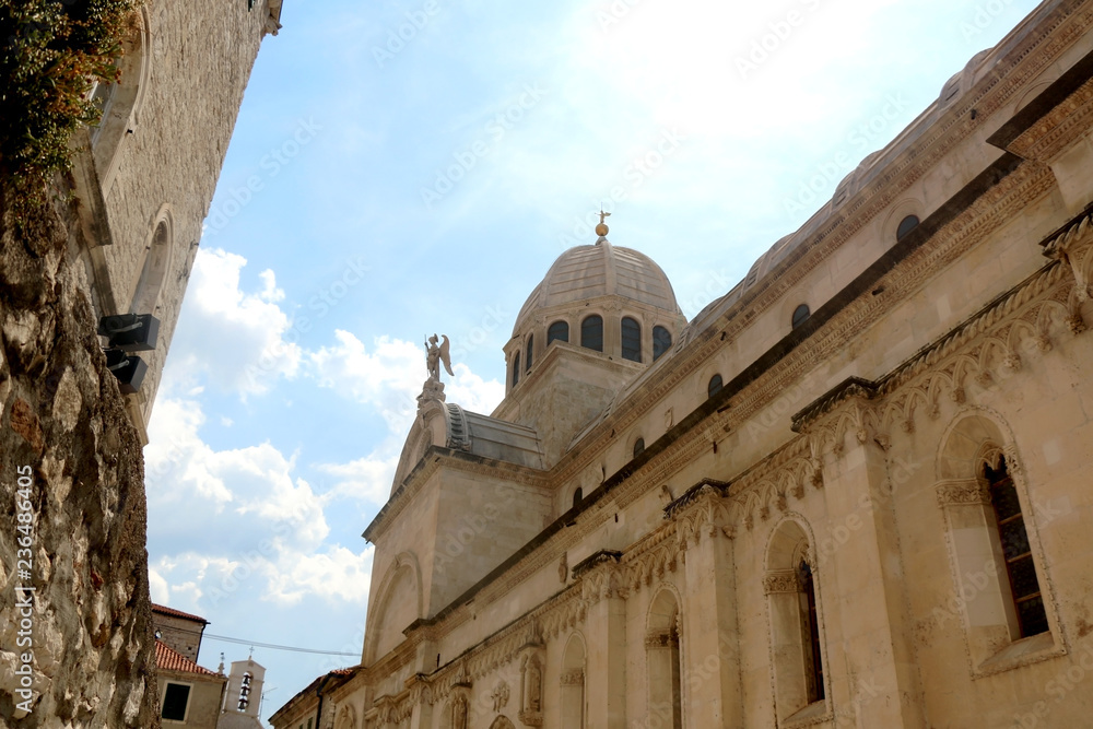 Historic Cathedral of St. James, famous UNESCO World Heritage Site in Sibenik, Croatia. Sibenik is popular travel coastal destination in Croatia.