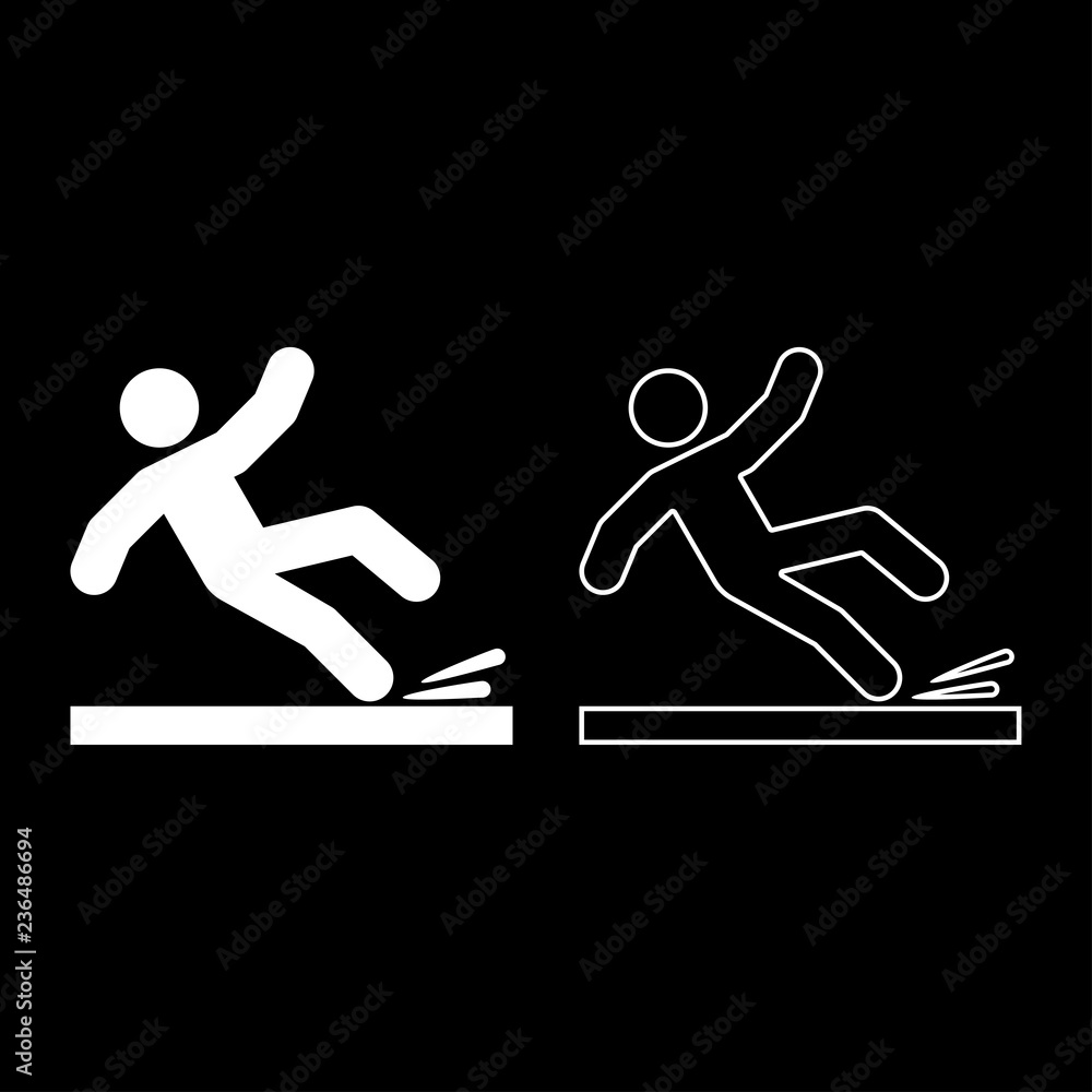 Falling man icon set white color illustration flat style simple image Falling man icon set white color illustration flat style simple image