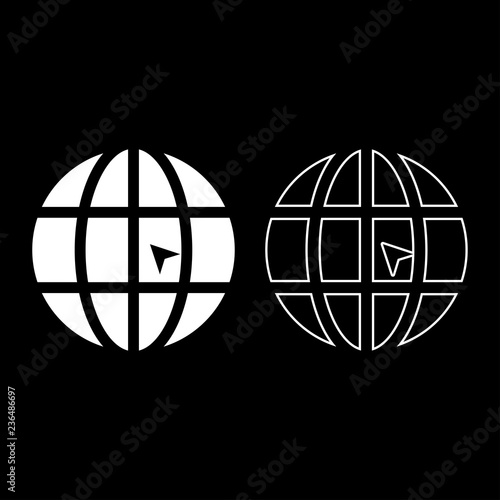 World with arrow world click concept website icon set white color illustration flat style simple image