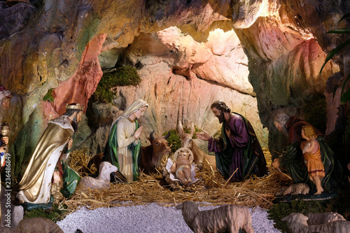 Nativity Scene, Christmas creche in the Saint Francis of Assisi church in Zagreb