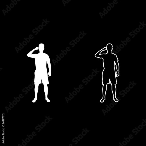 Man pointing at the temple with a finger silhouette front view Need thinking concept icon set white color illustration flat style simple image