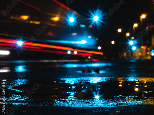 Wet city streets at night