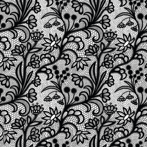 Black vintage Lace seamless pattern with flowers © comotomo