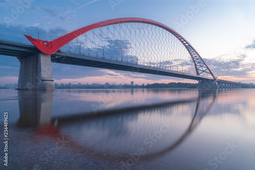 Tablou pe pânză Bugrinsky Bridge over the River Ob, Novosibirsk, Russia, sunrise \ sunset, eveni