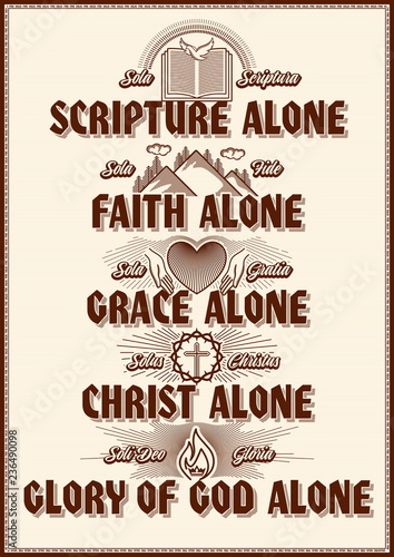 Christian poster. Five points of the foundation of Protestant theology 