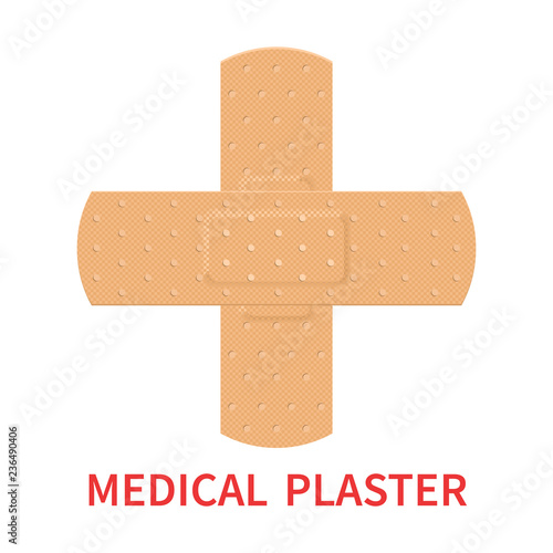 Medical plaster on white background. Realistic adhesive plaster. First aid concept. Health care. Medical tape,plaster, bandage, protection and care. Vector illustration