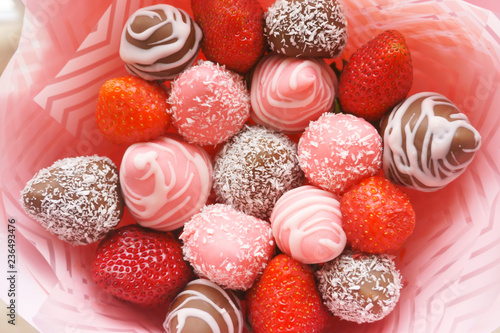 bouquet of strawberries, candy, chocolate