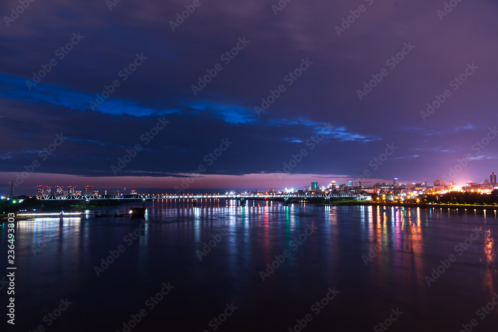 Sunset over the river Ob, Novosibirsk