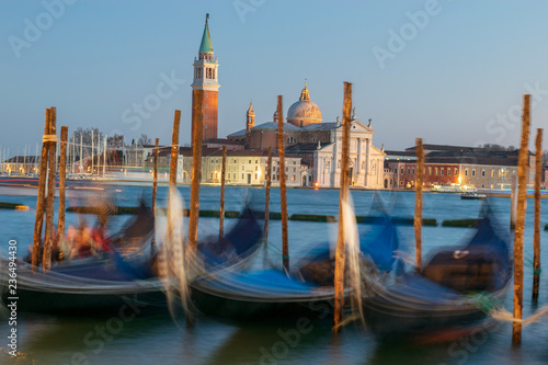 gondolas in Venice in the background it can be seen the San Giorgio maggiore's church and Bell tower 