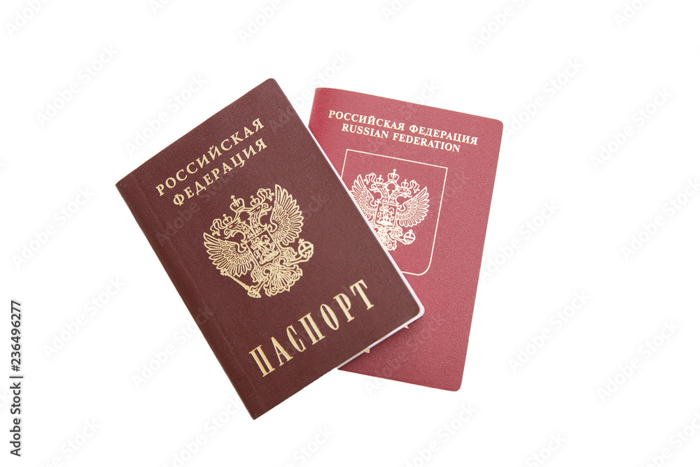 Russian passports on white background, international passport Russian passports on white background, international passport