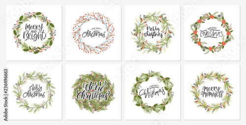 Vector big collection of hand written christmas phrases and quotes.