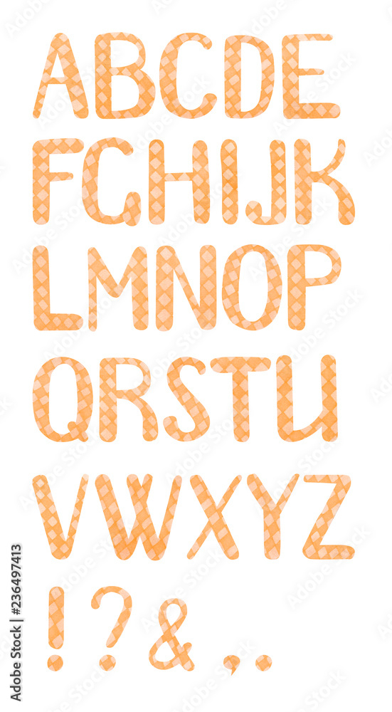 Hand drawn alphabet with square texture. Isolated in white background Hand drawn alphabet with square texture. Isolated in white background