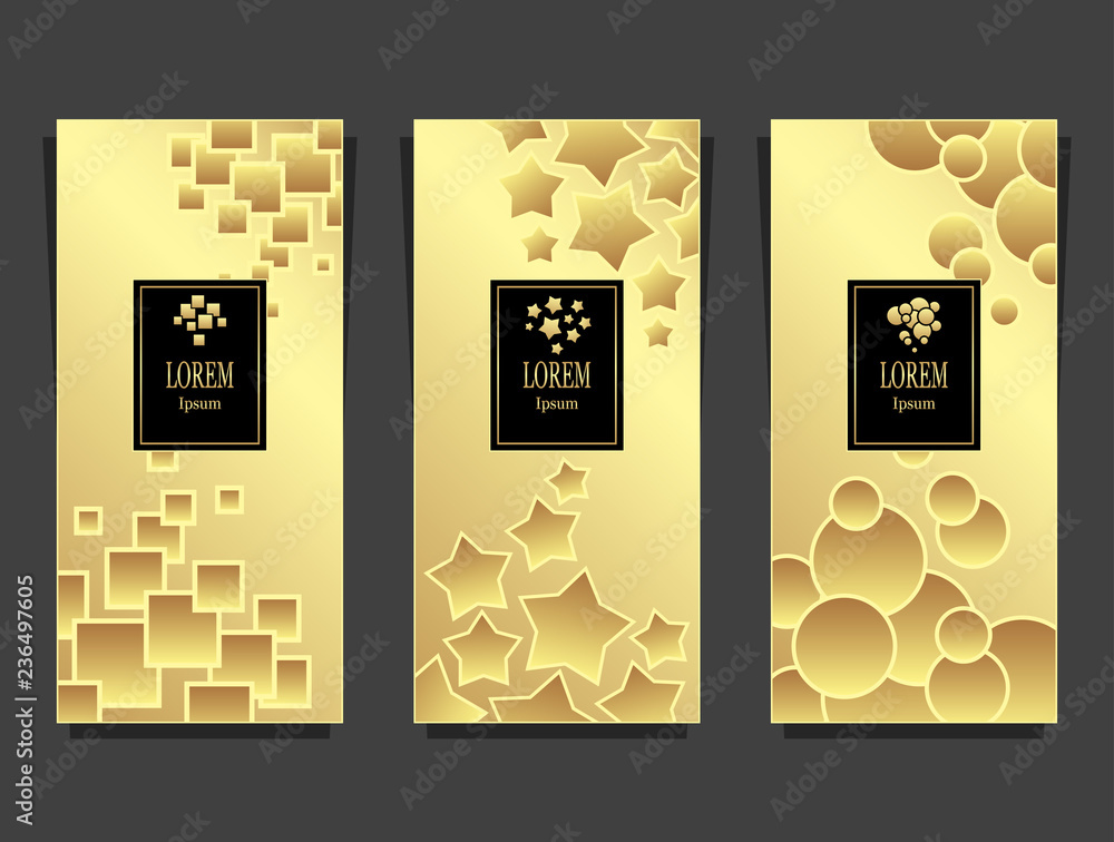 Set Templates for package from Luxury background made by geometric forms gold for cosmetic or perfume or for package of tea or for alcohol label or for brand book Set Templates for package from Luxury background made by geometric forms gold for cosmetic or perfume or for package of tea or for alcohol label or for brand book