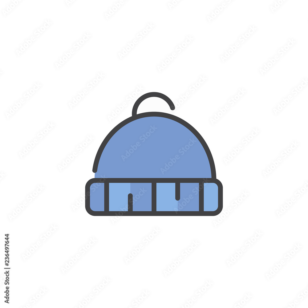 Winter hat icon in filled outline style, isolated on white background.