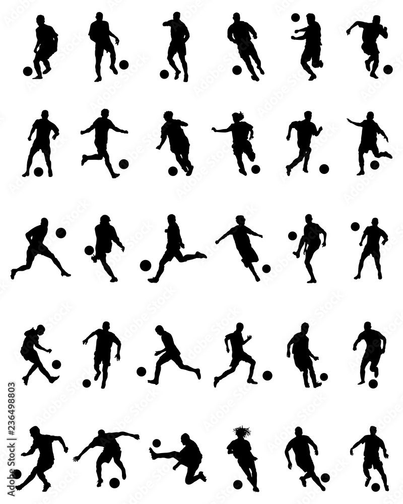 Black silhouettes of football players on a white background