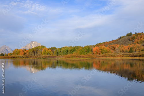 Scenic Reflection Landscape of the Tetons in Autumn