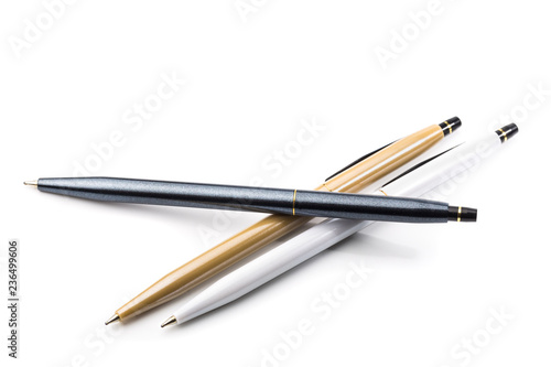 pair of two pens isolated on white background, close up