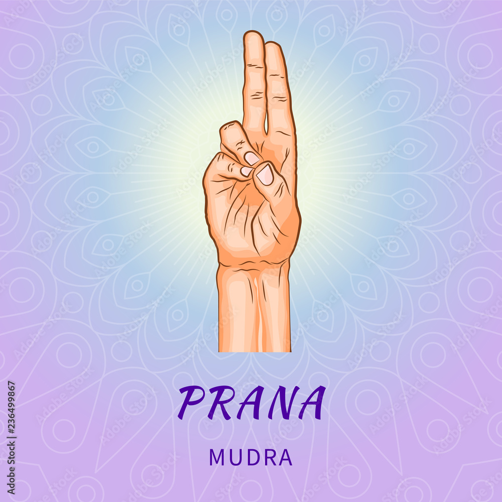 Prana mudra gesture in yoga fingers. Symbol in Buddhism or Hinduism concept. Yoga technique
