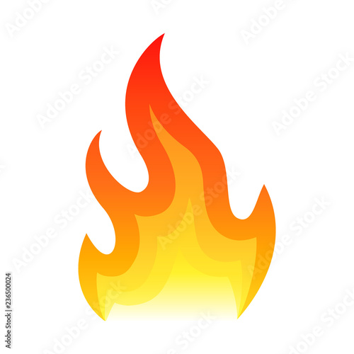 Red fire flat icon isolated on white background for danger concept or logo design. Flame and red fire icon