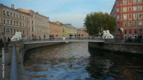 tourists on the Lion bridgein St. Petersburg, time lapse photo