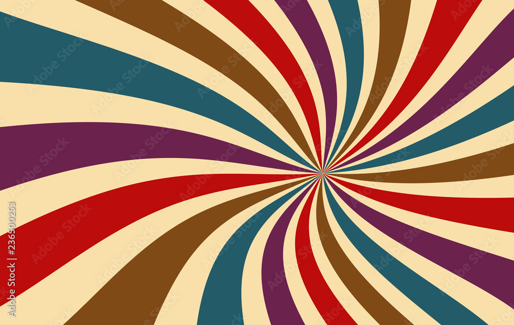 retro starburst or sunburst background vector pattern with a dark vintage  color palette of red purple blue brown and beige in a spiral or swirled  radial striped design Stock-Vektorgrafik | Adobe Stock