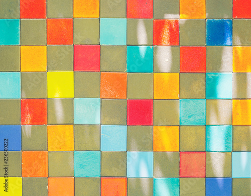 Colorful of ceramic tiles on the wall.