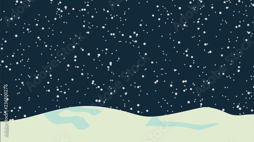 Snow winter sky background with hills and snowfall. Vector illustration. © Invasion
