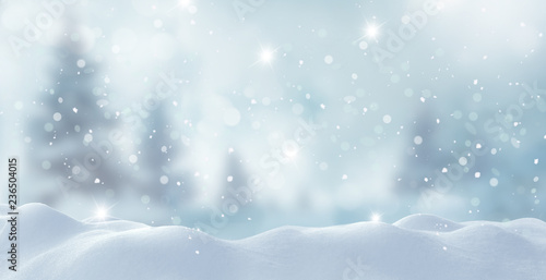 Merry Christmas and happy New Year greeting card with copy-space.Christmas background.Winter landscape with snow © Lilya