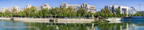 September 14, 2017 Bucharest/Romania - Panoramic views of buildings on the shores of Dambovita river in downtown Bucharest © Sundry Photography