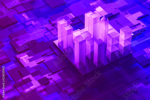 Purple city model on motherboard