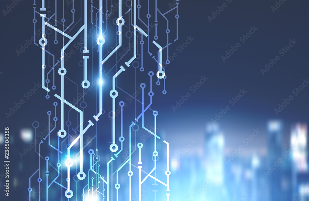 Fototapeta premium Abstract circuit interface night city