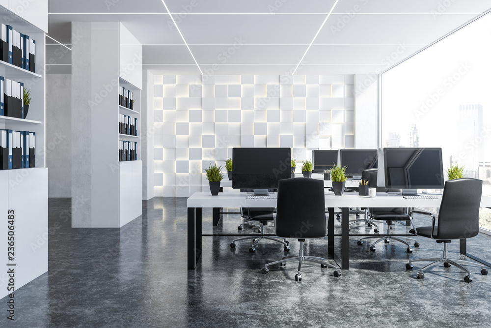 White panoramic office, two bookcases White panoramic office, two bookcases