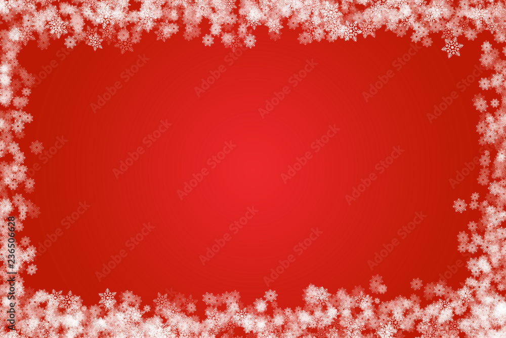 Fototapeta premium Fondo rojo de copos de nieve.