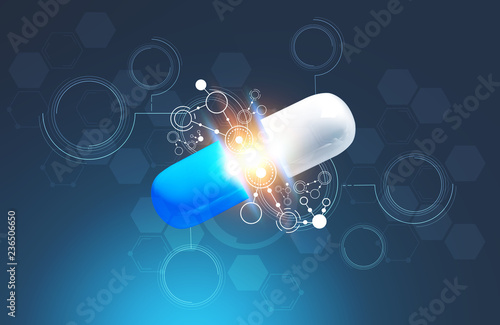 Pill in immersive interface, blue photo
