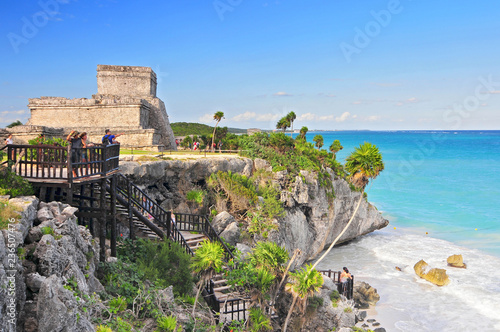 Tulum, the site of a pre Columbian Mayan walled city serving as a major port for Coba, in the Mexico state of Quintana Roo. photo