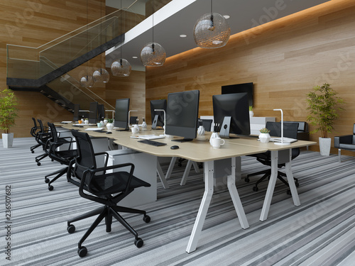 Interior modern open space office 3D illustration
