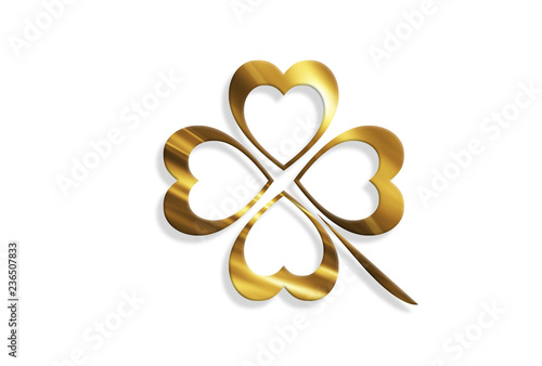 Four leaf lucky clover leaf on white background. Vector illustration