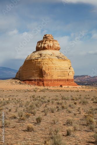 Beautiful landscape view of Church Rock in the desert. Located near Monticello, Utah, United States.
