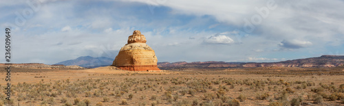 Beautiful landscape view of Church Rock in the desert. Located near Monticello, Utah, United States.
