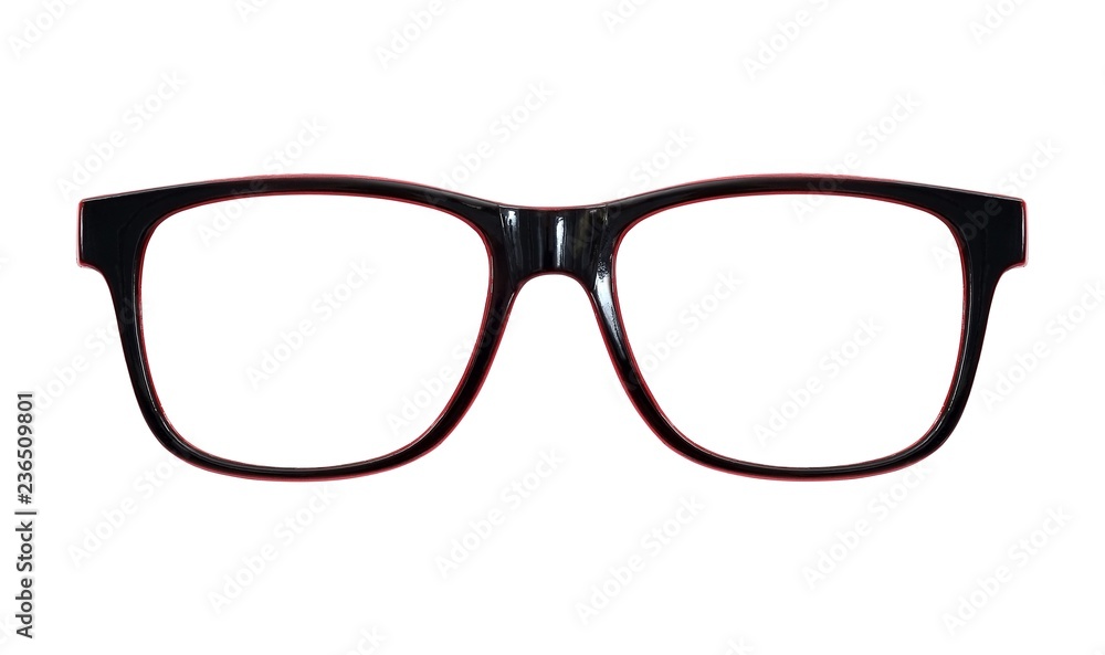 Black and red glasses isolated on white background for applying on a portrait - obrazy, fototapety, plakaty 