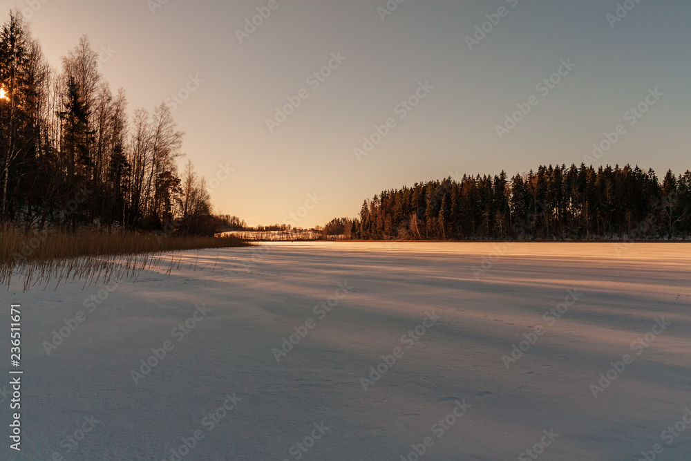 simple countryside landscape in latvia with fields and trees under snow simple countryside landscape in latvia with fields and trees under snow