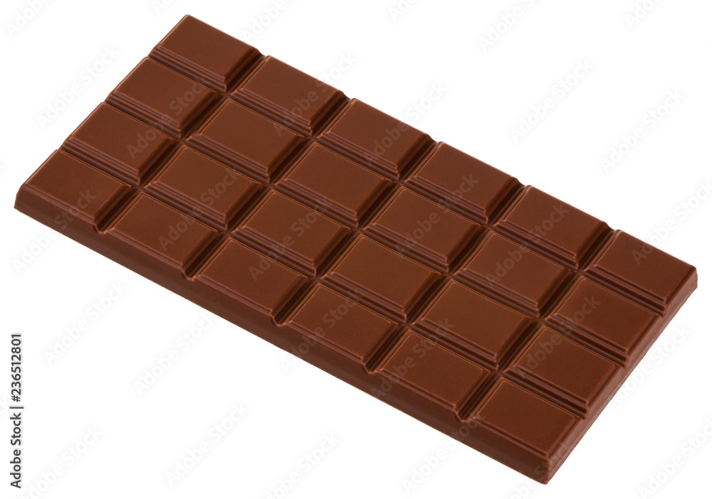 Milk chocolate bar isolated on white background  with clipping path