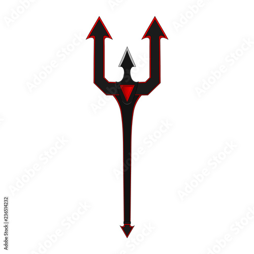 Neptune Trident Vector. Cartoon Devil's Weapon. Fantasy Magic Weapon. Vector illustration isolated on white background for Your Design, Game, Card.
