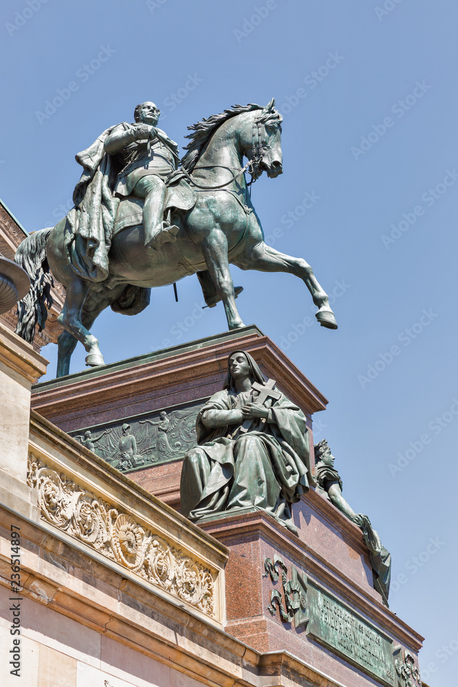Statue of King Wilhelm and Old National Gallery. Berlin, Germany