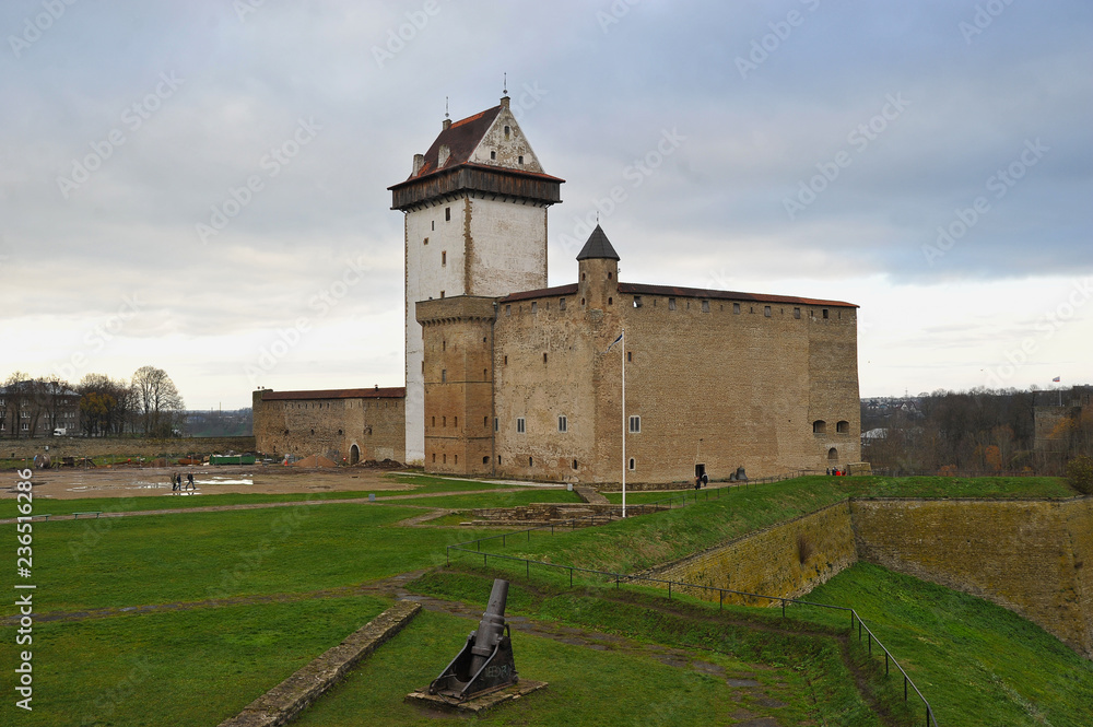 view of the long Herman tower in the Narva fortress view of the long Herman tower in the Narva fortress