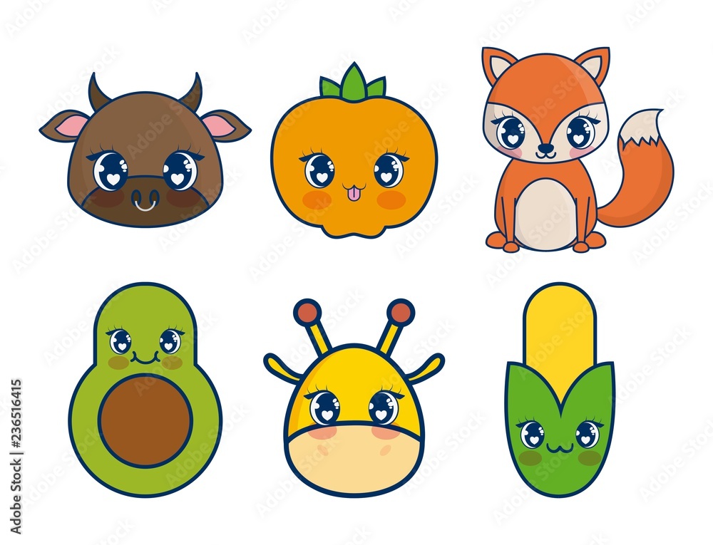 Obraz premium sweet and adorables kawaii set characters